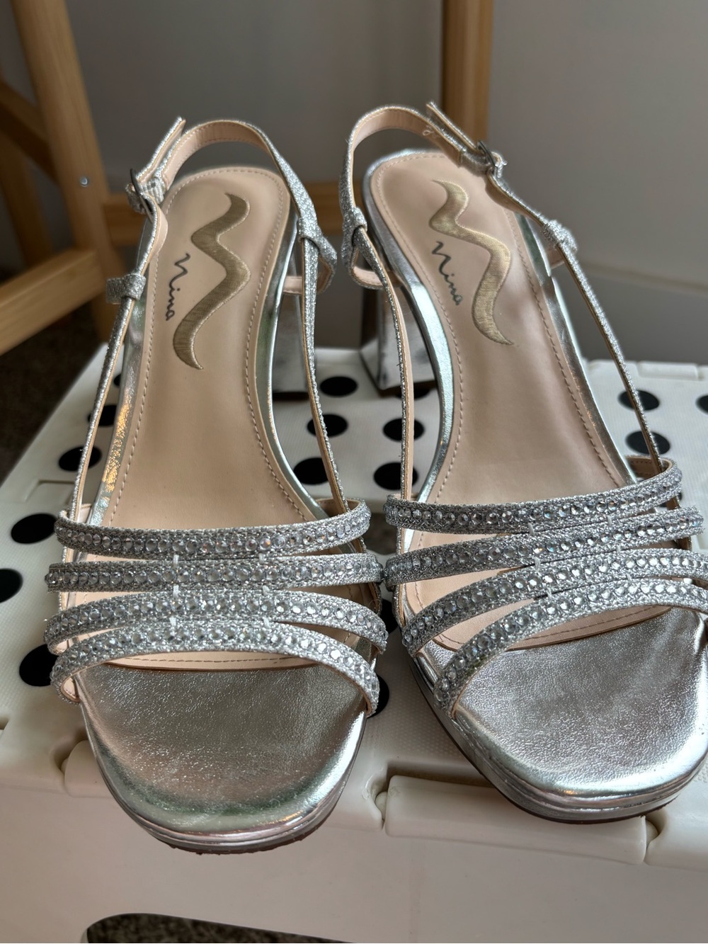 Silver Strappy Block Heels | Size 8.5 - Picture 2 of 7